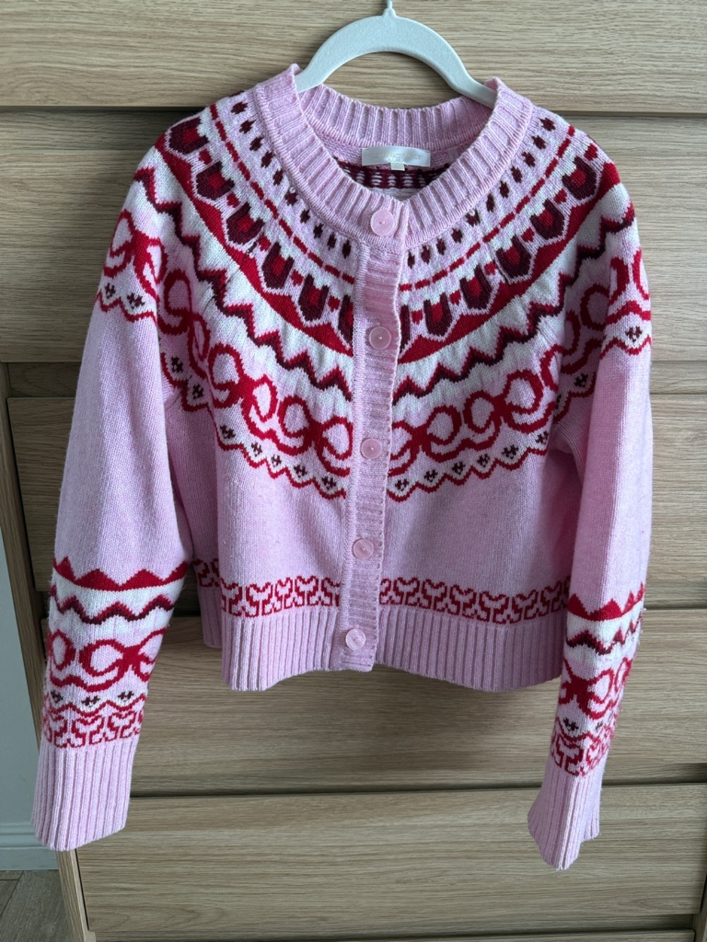 LoveShackFancy Pink & Red Patterned Women's Cardigan Sweater | L